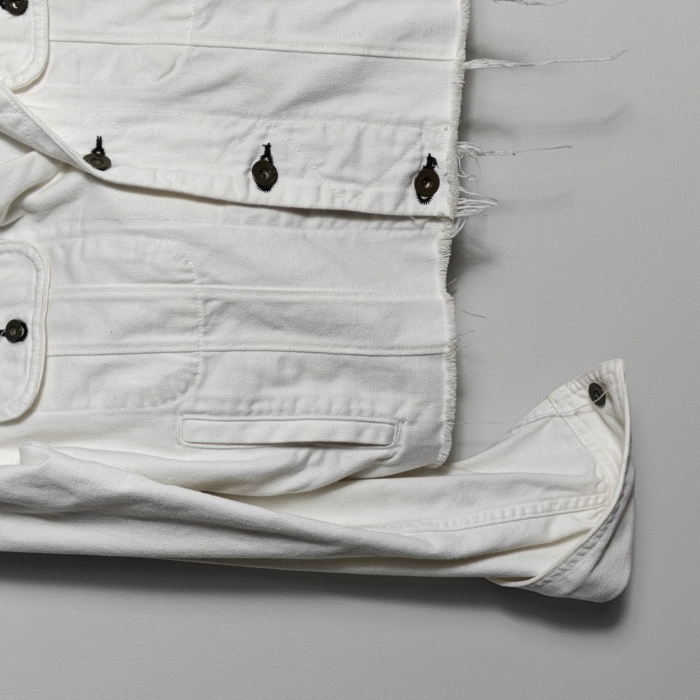 RAG & BONE / JEAN Button Up White Jean Jacket With Gray Hood Size Xsmall - Picture 7 of 16